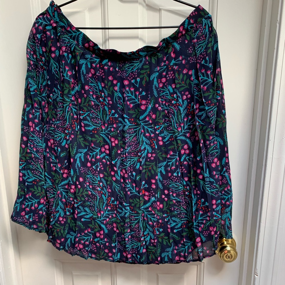 ModCloth Navy  Floral Pleated Skirt - Picture 3 of 7